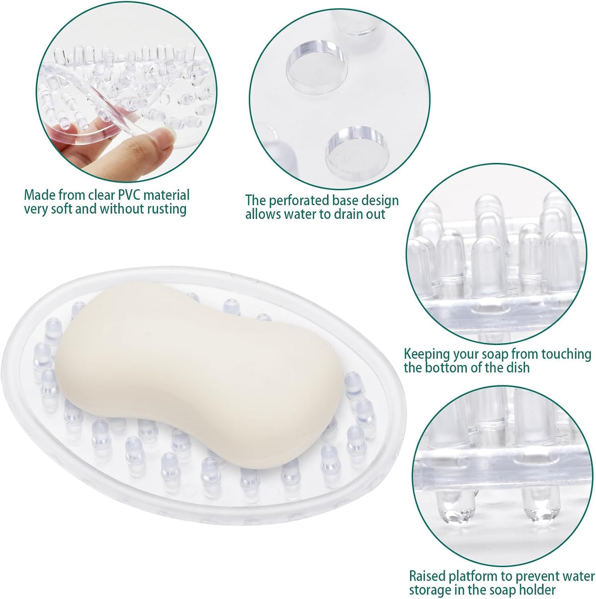 Clear Plastic Self-Draining Soap Dish - 2 Pack