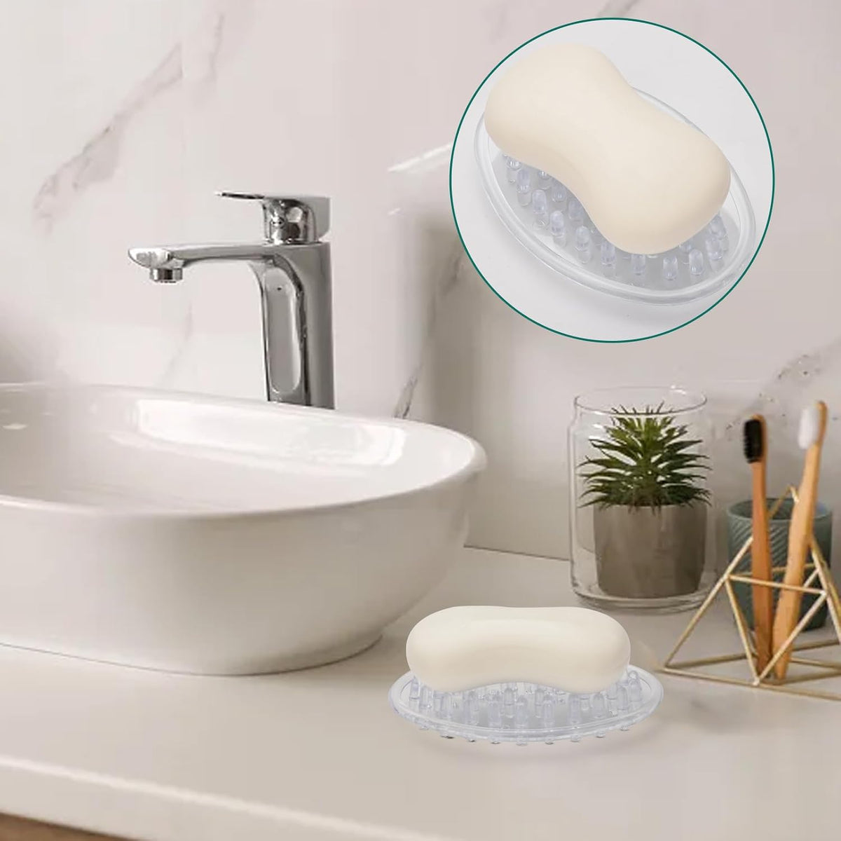 Clear Plastic Self-Draining Soap Dish - 2 Pack